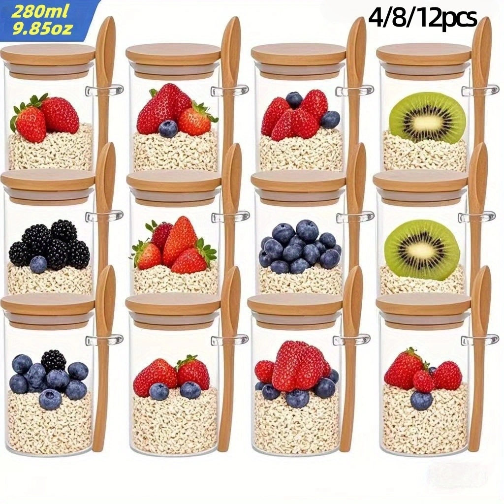 Meal Prep Jars With Lids - Conjunto de 4/8/12 Copos de Aveia