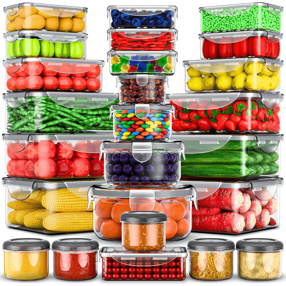 Meal Prep Jars With Lids - 50 Peças de Recipientes para Armazenamento