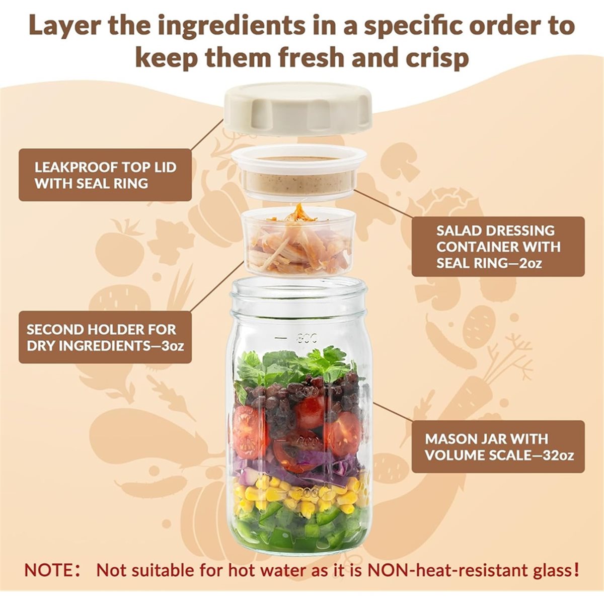 A67T NOVO Kit com 4 Potes de V - Meal Prep Jars With Lids avaliação e preço